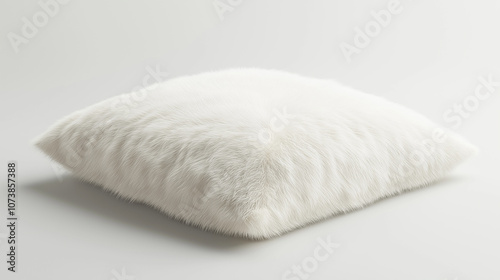 A soft 3D render of a fluffy pillow with a smooth cover, lying flat on a white background
