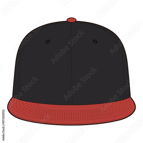 Snapback Cap Front View Colored Technical Template for Fashion Design

