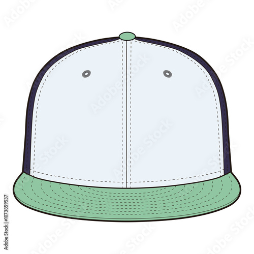 Snapback Cap Front View Colored Technical Template for Fashion Design


