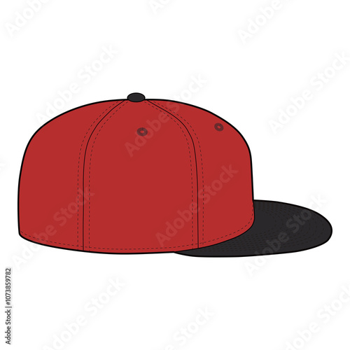 Snapback Cap Side View Colored Technical Drawing for Fashion Design

