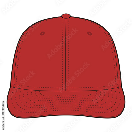 Red Baseball Cap Front View Technical Template for Fashion Design

