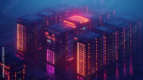 An Isometric View Showcases a Server Room and Big Data Processing

 photo