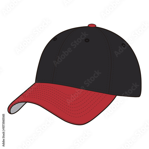 Black Baseball Cap with Red Underbill and Adjustable Strap

