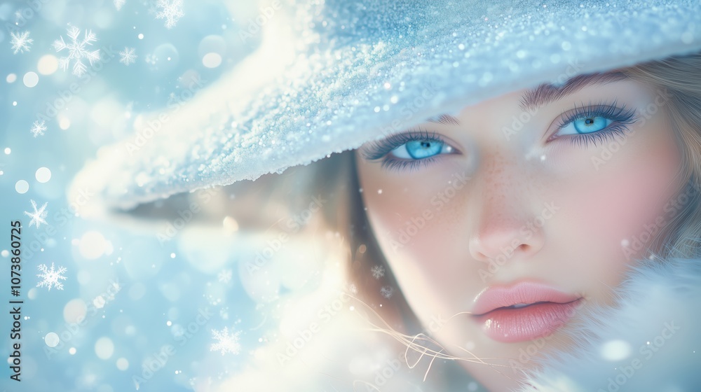 Elegant Woman with Winter Hat and Snowy Background Elegant Woman with Winter Hat and Snowy Background