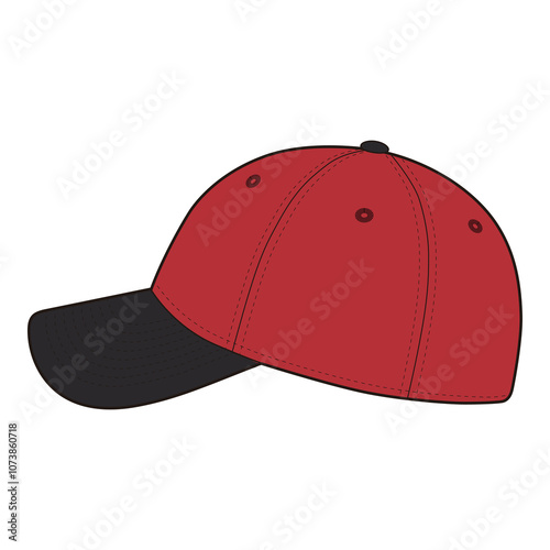 Red Baseball Cap with Black Bill and Adjustable Strap
