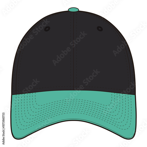 Black Baseball Cap with Mint Green Underbill and Adjustable Strap
