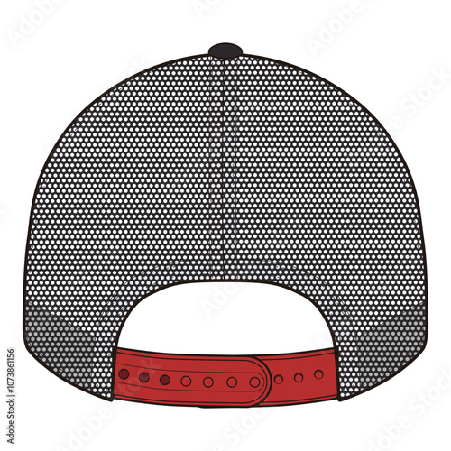 Mesh Back Snapback Cap Back View Black and Red Template for Fashion Design

