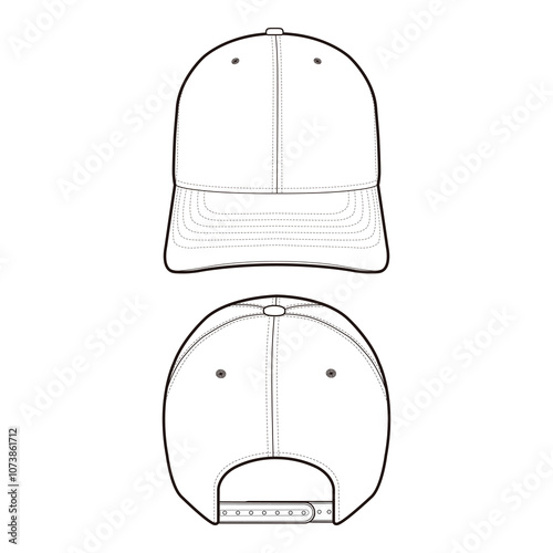 Snapback Cap Back and Front Views Flat Template for Fashion Design

