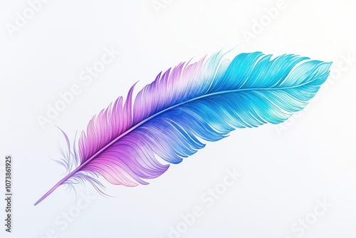 Colorful Feather Tattoo in Blue, Purple, and Teal, Delicate Details