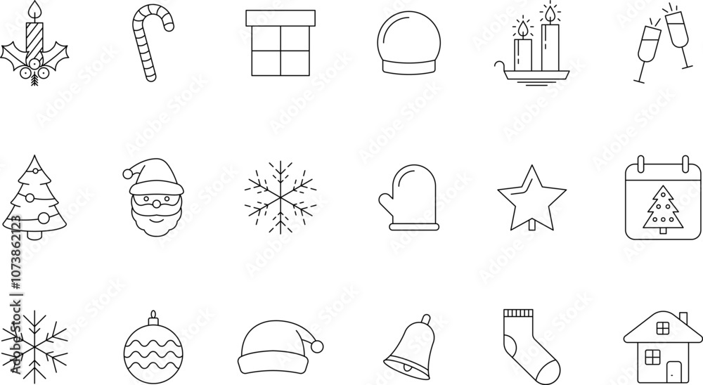 Xmas and New Year outline Holiday icons set. New year and Christmas stroke thin line vector symbols and sign. Xmas and New Year outline Holiday icons set. New year and Christmas stroke thin line vector symbols and sign.