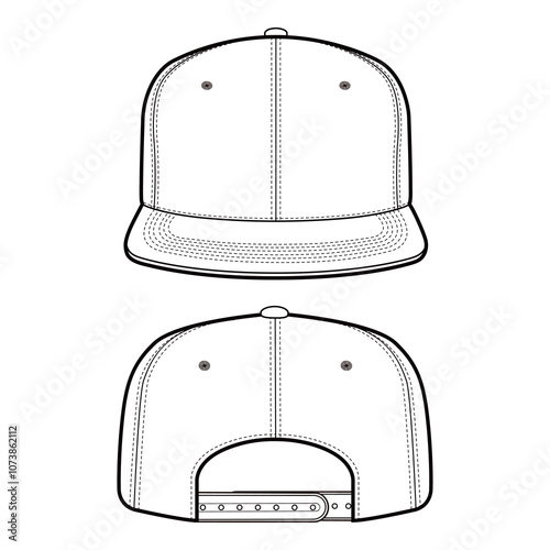 Snapback Cap Front and Back View Flat Template for Fashion Design

