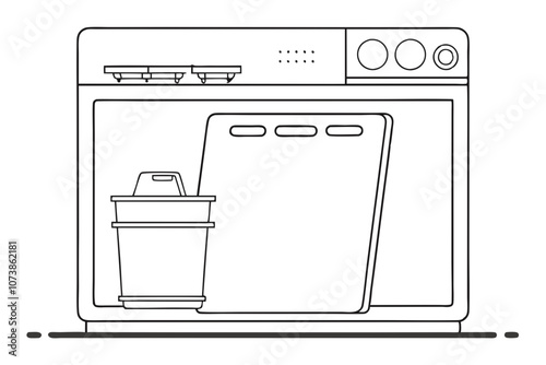 Minimalist Line Drawing of a Dishwasher Vector Art Illustration