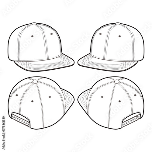 Classic Snapback Cap Multiple Views Template for Fashion Design

