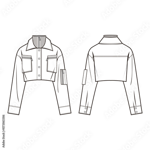 Cropped Jacket Front and Back View Template

