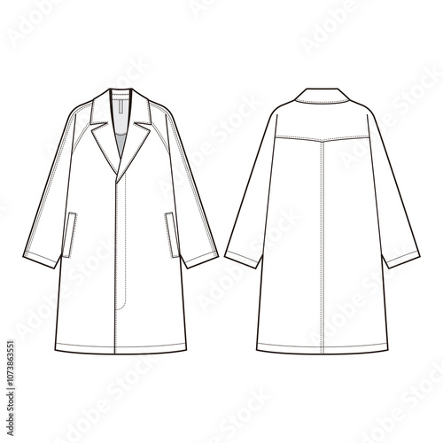 Classic Overcoat with Notched Collar and Side Pockets Front and Back View

