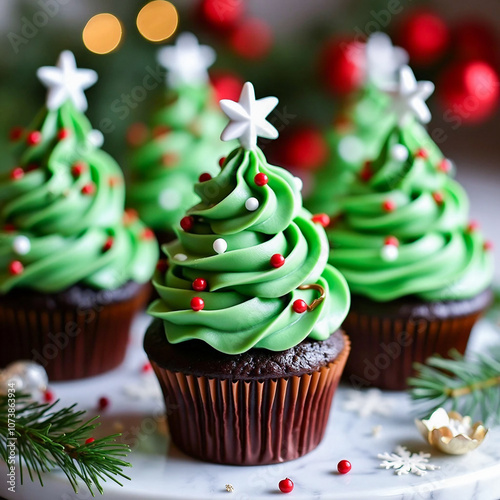 A Christmas cupcake with a star topper