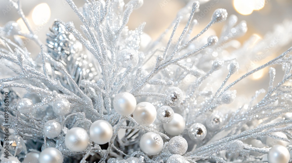 Silver and white winter wonderland centerpiece with faux snow, frosted berries, and icicle branches for a cozy holiday table Silver and white winter wonderland centerpiece with faux snow, frosted berries, and icicle branches for a cozy holiday table
