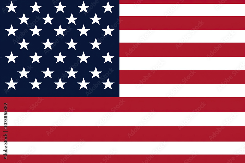 Naklejka premium A vibrant representation of the United States flag waving in the breeze under a clear blue sky during a sunny day. Generative AI