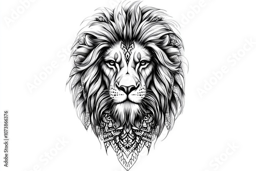 Decorative Lion Tattoo Design with Mandala and Fine Shading