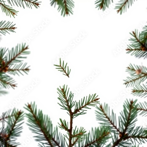 Pine shoots on a white background frame christmas isolated