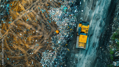 Heavy Machinery Operates at a Waste Disposal Site, Clearing Debris and Managing Refuse in an Industrial Environment During Daytime