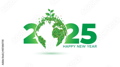 Green earth with new year 2025. Sustainable eco friendly development goals concept. Vector illustration