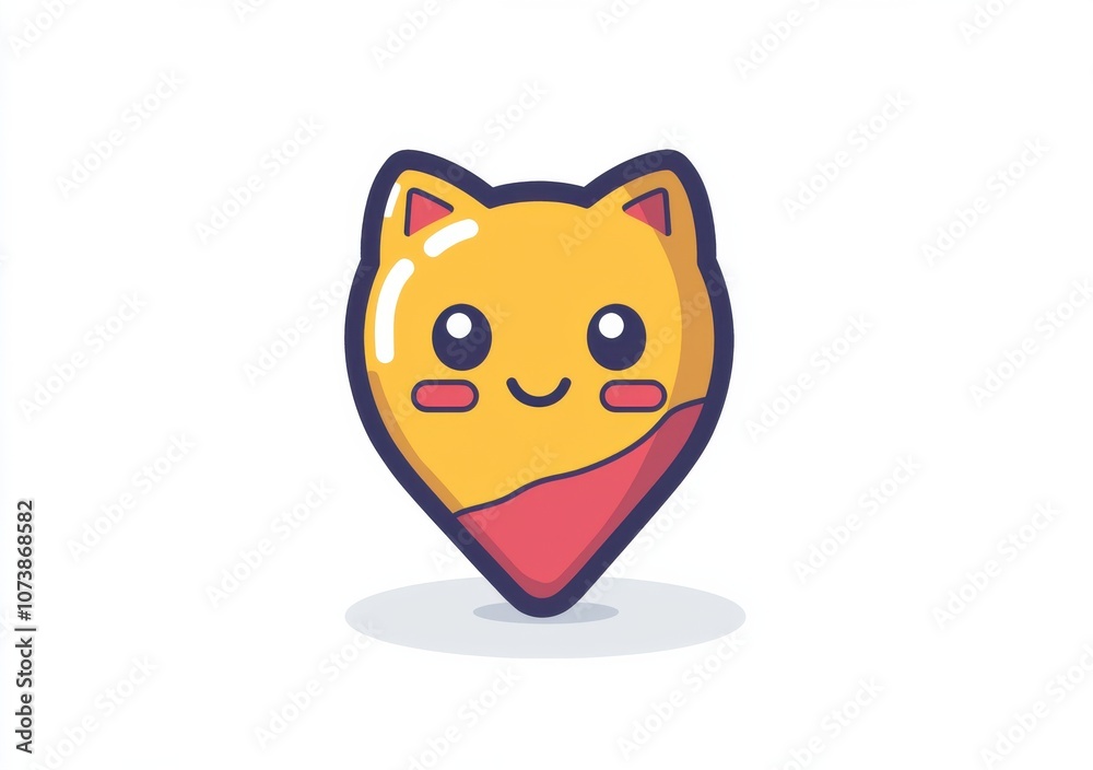 Adorable heart-shaped cartoon pin icon with cute smiling face Adorable heart-shaped cartoon pin icon with cute smiling face