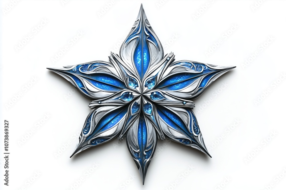Obraz premium Detailed Star Tattoo in Silver and Blue on White Background