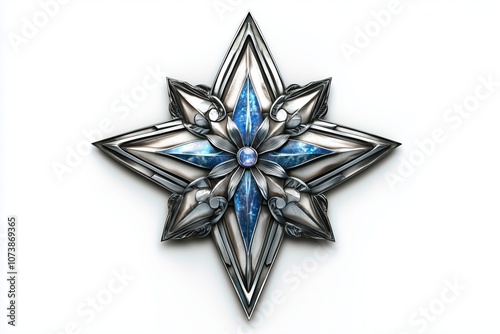 Silver and Blue Star Tattoo with Metallic Texture and Shine