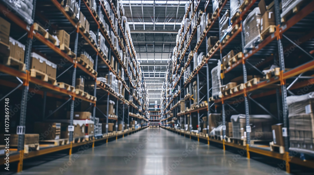 Inside a Large Modern Warehouse Filled With Neatly Organized Shelves Stacked With Boxes During the Daytime Inside a Large Modern Warehouse Filled With Neatly Organized Shelves Stacked With Boxes During the Daytime
