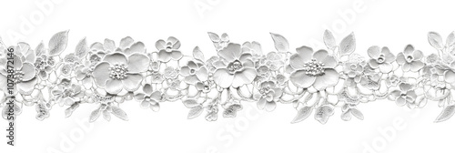 intricate white floral lace design delicate flowers seamless pattern transparent background