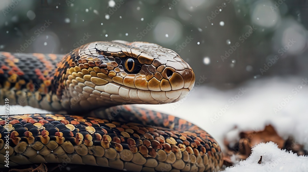 Fototapeta premium Snake in the snow winter