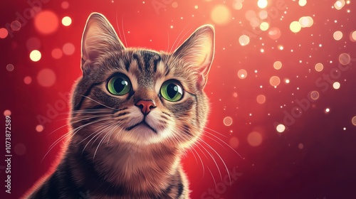 Photorealistic Cat Portrait with Sparkling Light Accents