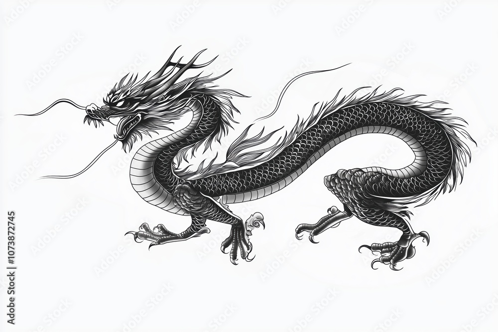 Obraz premium Asian Dragon Tattoo Design with Detailed Scales