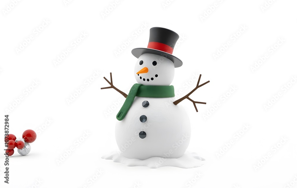 3D snowman isolated on white created with generative AI 3D snowman isolated on white created with generative AI