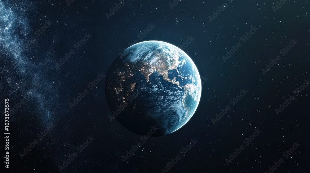 A stunning view of Earth from space, with the Milky Way galaxy in the background. A stunning view of Earth from space, with the Milky Way galaxy in the background.