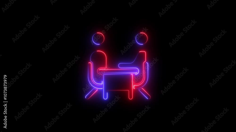 Neon Icon of a Business Meeting with Two Figures at a Table. Neon Icon of a Business Meeting with Two Figures at a Table.