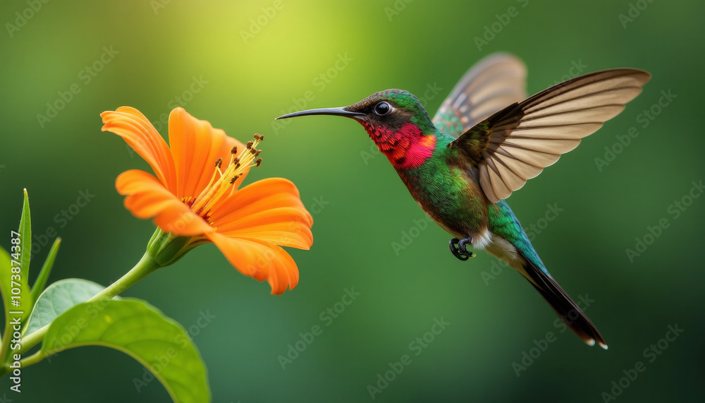 Fototapeta premium Hummingbird and Orange Flower