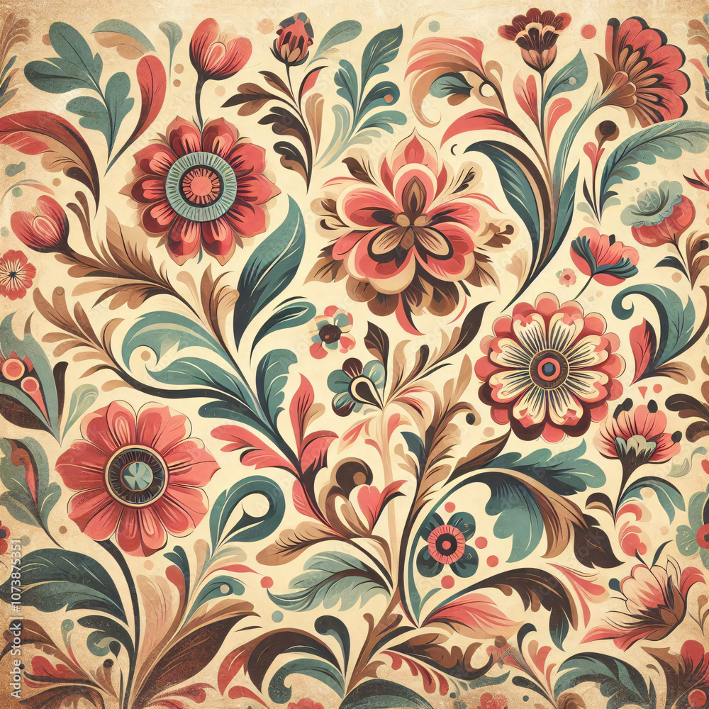 Vibrant floral pattern with intricate details and rich colors. Generative AI Vibrant floral pattern with intricate details and rich colors. Generative AI