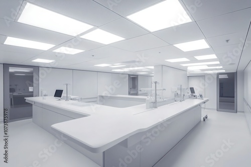 Wallpaper Mural A sterile hospital examination room with clean white counters, minimalist design, and bright overhead lighting. Torontodigital.ca