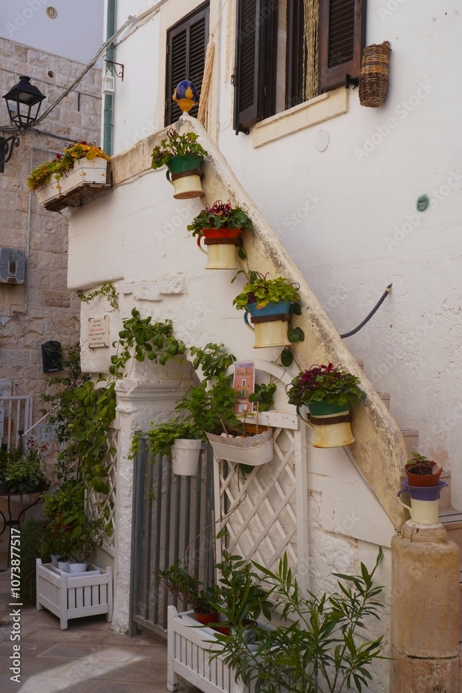 Fototapeta premium Hermosa callejuela con casas italianas tipicas en puglia