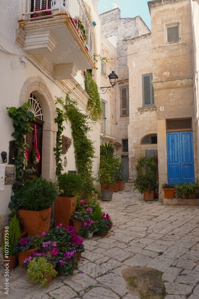 Fototapeta premium Casas tipicas con flores y plantas en pueblo de Italia