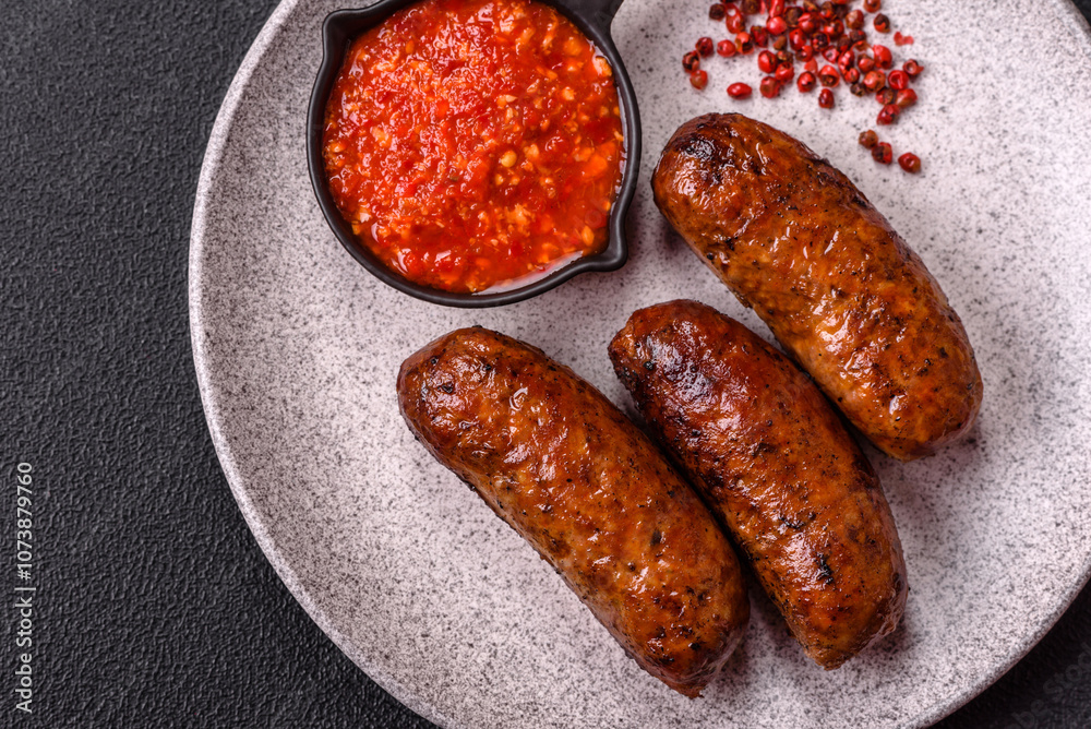 Juicy sausages with salt, spices and herbs Juicy sausages with salt, spices and herbs
