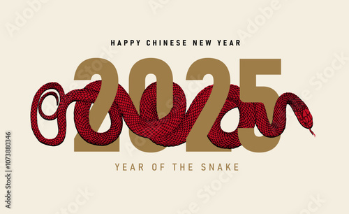 Chinese new year 2025 year of the Snake. Hand draw red Snake. Template red traditional Chinese 2025 designs with snakes. Vector lunar New Year concept, Hand draw snake vector design.