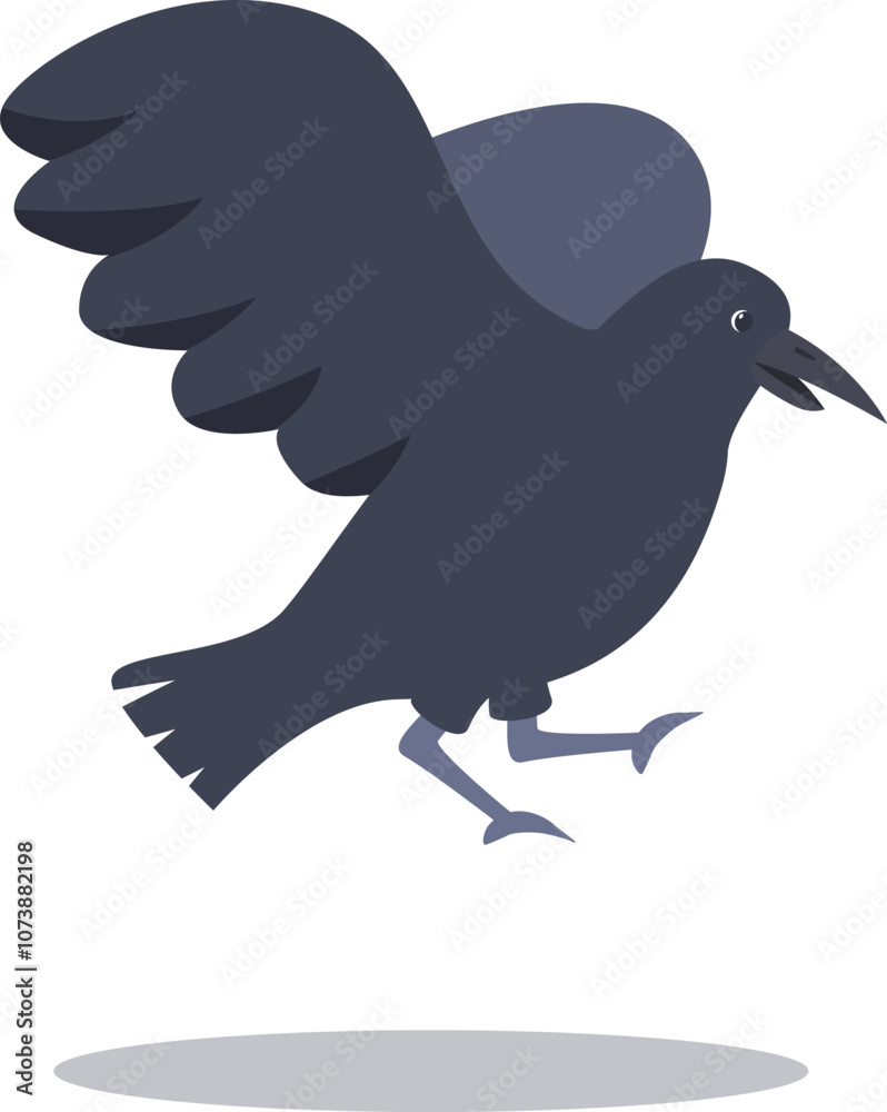Cartoon crow flying with wide open wings, isolated on white background Cartoon crow flying with wide open wings, isolated on white background