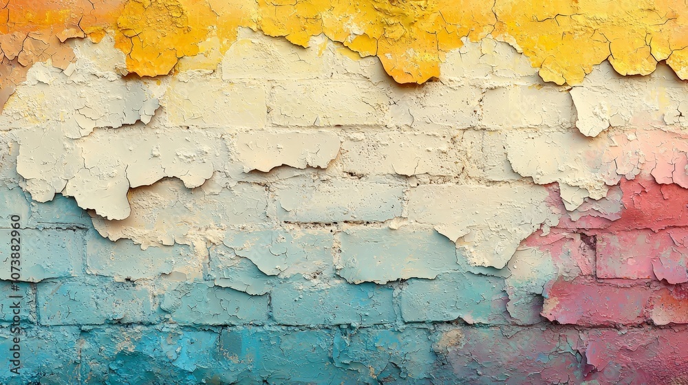 A textured wall with peeling paint in vibrant colors, showcasing artistic decay. A textured wall with peeling paint in vibrant colors, showcasing artistic decay.