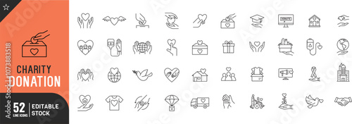 Charity and Donation line editable icon set. thin modern style vector illustration.