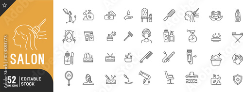 Salon line editable icon set. clipper, barber pole, comb, razor blade, chair, sprayer .vector illustration.