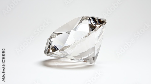 Close-Up of a Sparkling Diamond Gemstone on a Pristine White Background, Showcasing Clarity and Elegance