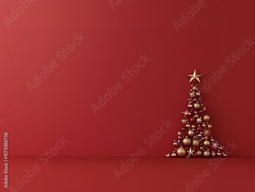 Christmas Tree on Minimalist Red Background - Holiday Card